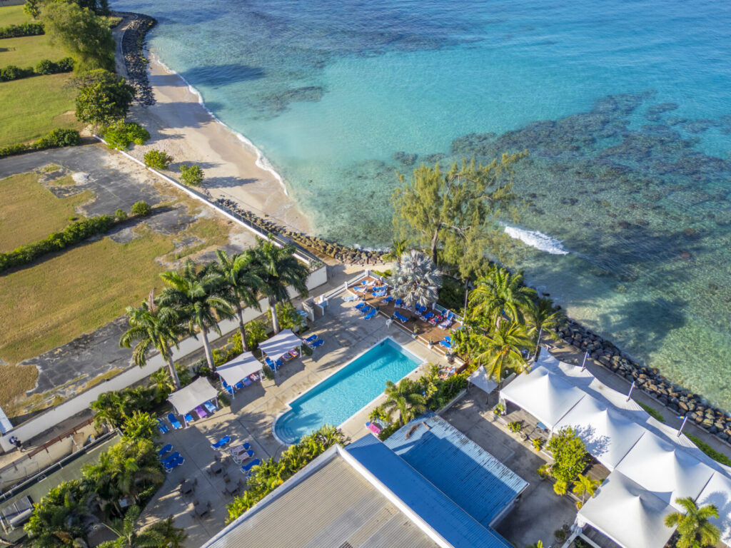 Aerial Shot of West Coast Beach in Sunset Crest Barbados
